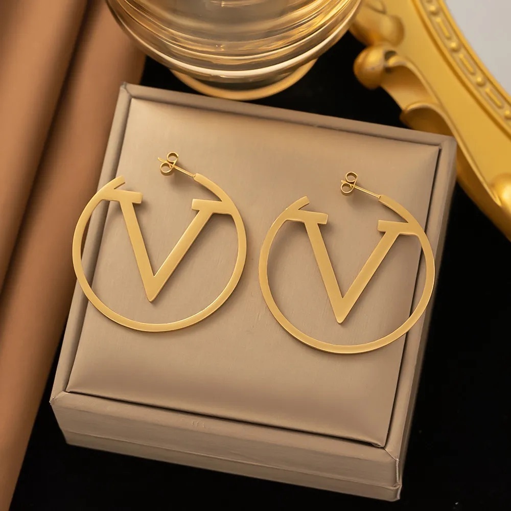 Fashion Designer 18K Gold Plated V Hoop Earrings